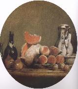 Jean Baptiste Simeon Chardin Cut melon and peach bottle still life etc Spain oil painting artist